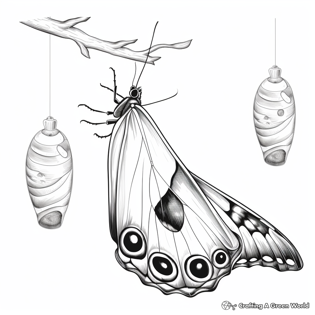 Realistic Peacock Butterfly Cocoon Coloring Pages 1