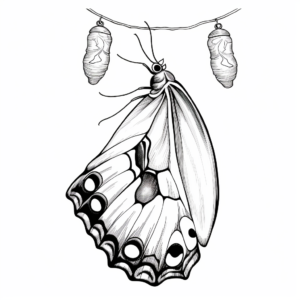Realistic Peacock Butterfly Cocoon Coloring Pages 2