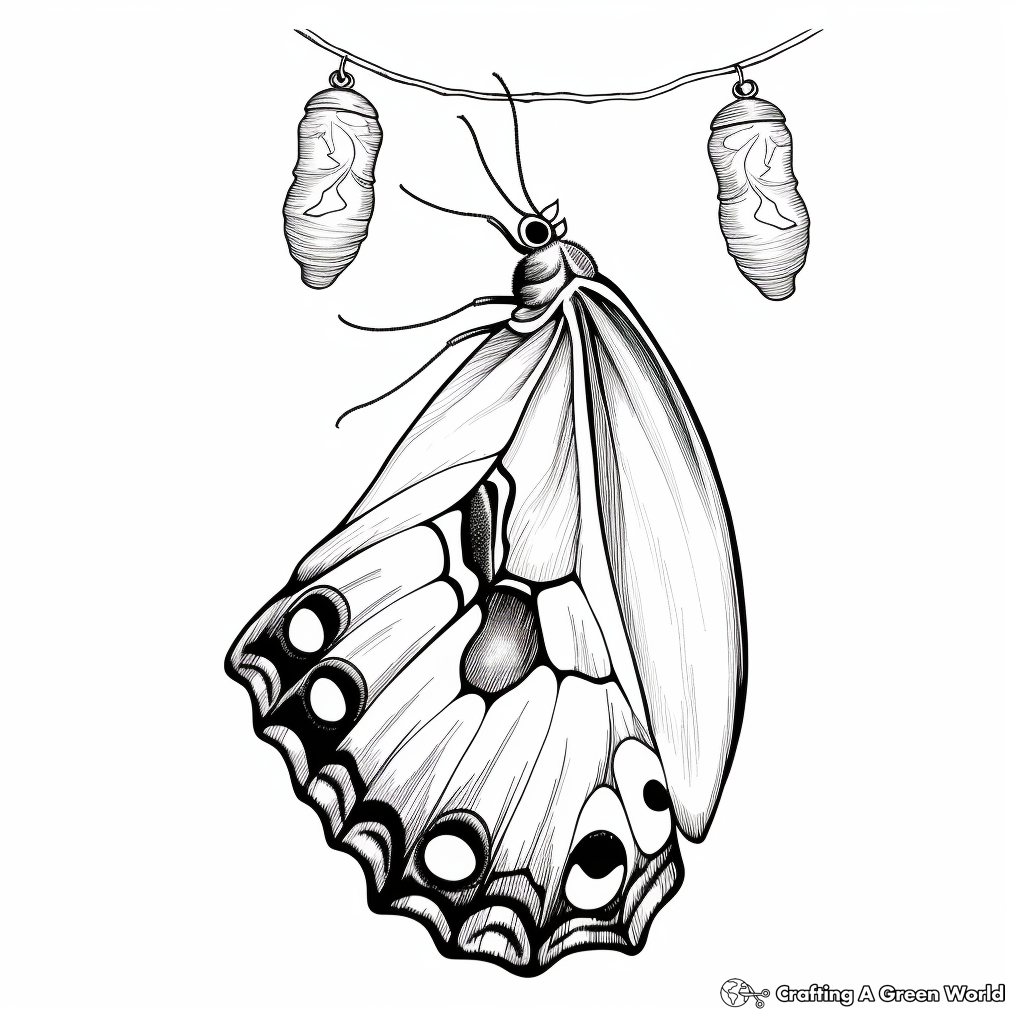 Realistic Peacock Butterfly Cocoon Coloring Pages 2