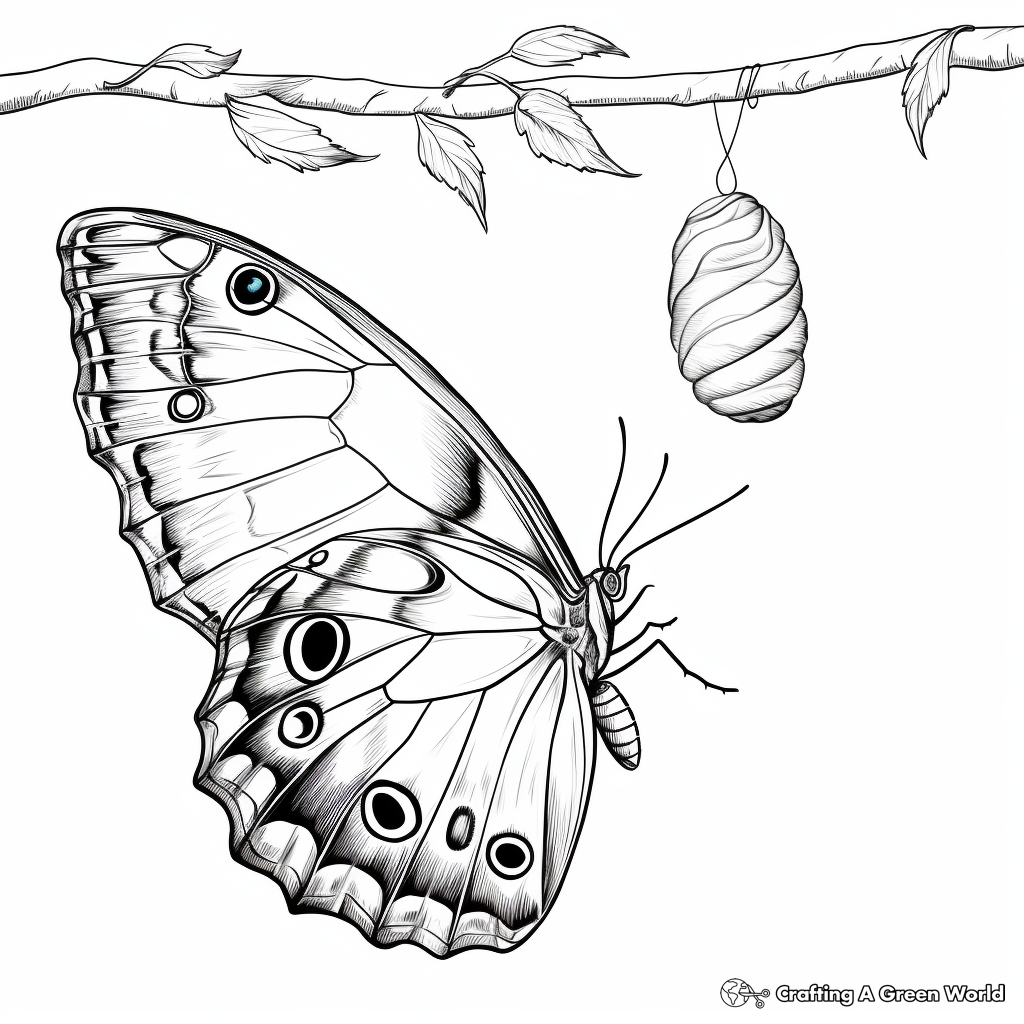 Realistic Peacock Butterfly Cocoon Coloring Pages 3