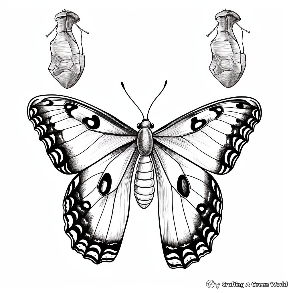 Realistic Peacock Butterfly Cocoon Coloring Pages 4