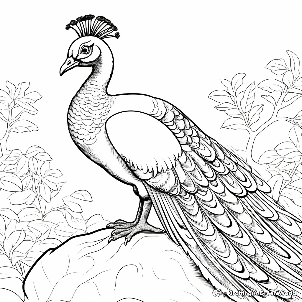 Realistic Peacock in Nature Coloring Pages 1