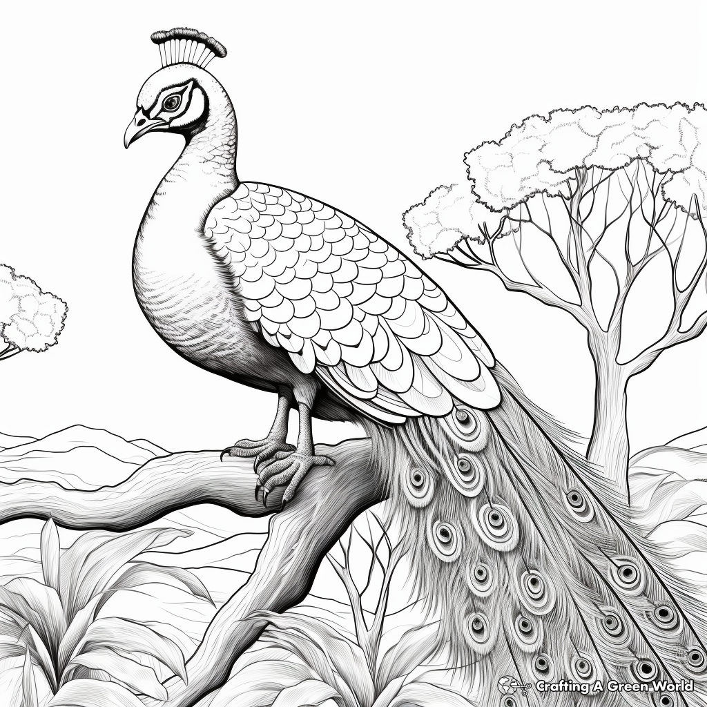 Realistic Peacock in Nature Coloring Pages 2