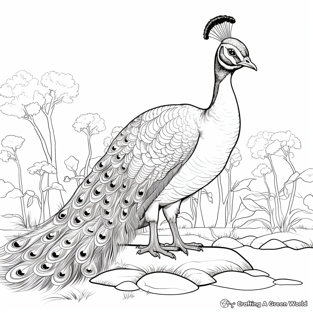 Realistic Peacock in Nature Coloring Pages 3