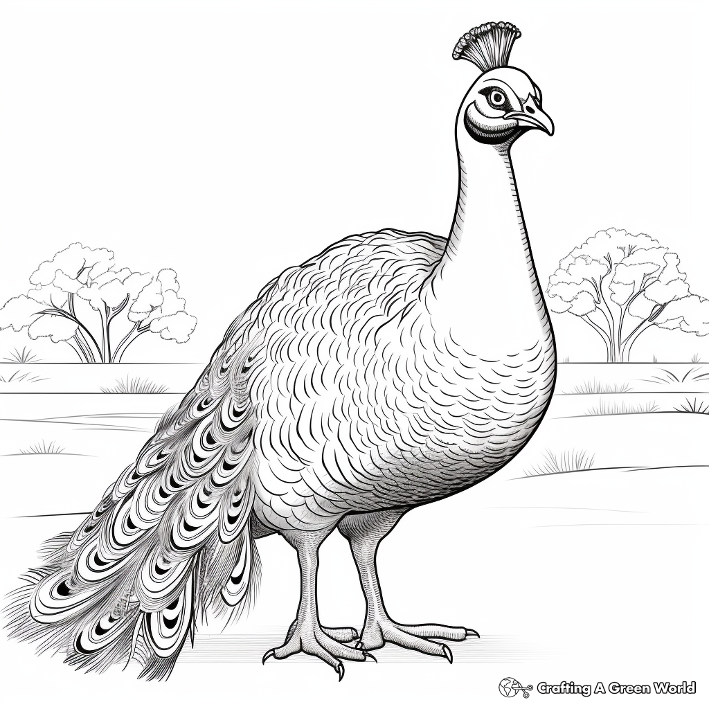 Realistic Peacock Portrayal Coloring Pages 2