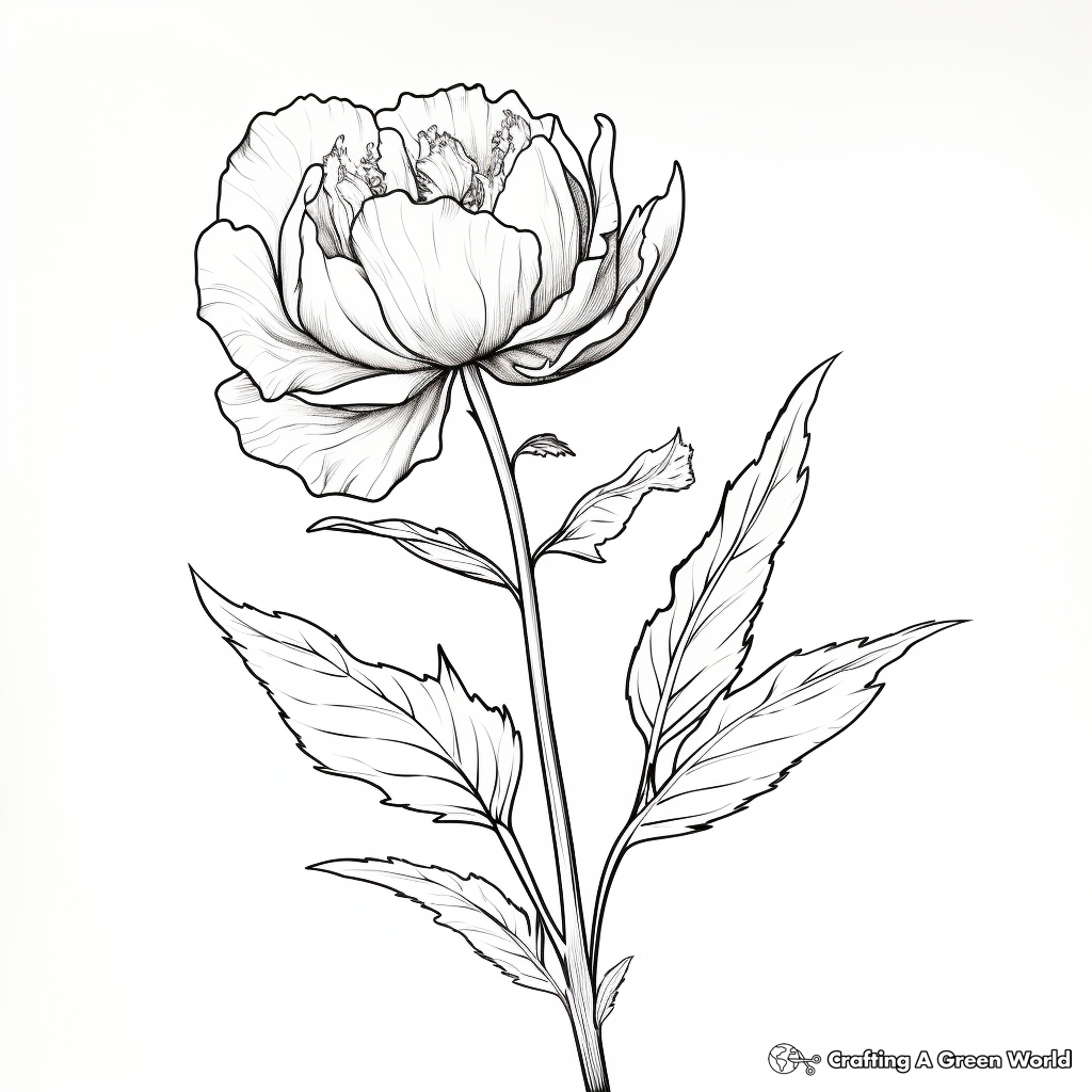 Realistic Peony Bud Coloring Pages 2