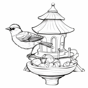 Realistic Platform Bird Feeder Coloring Pages 1
