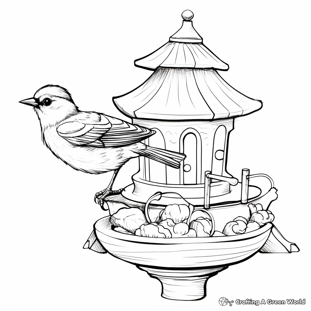 Realistic Platform Bird Feeder Coloring Pages 1
