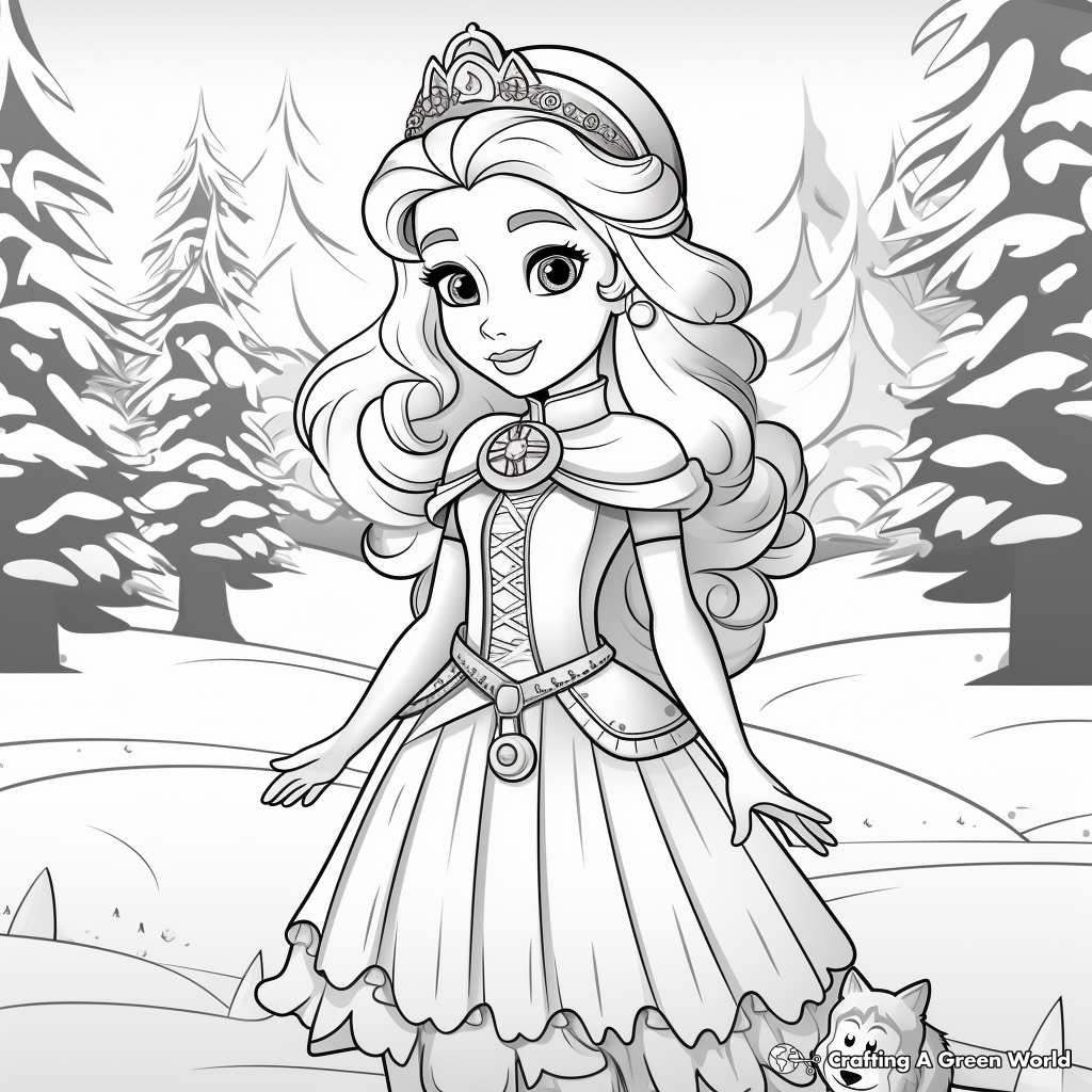 Realistic Princess in a Winter Wonderland Coloring Sheets 1