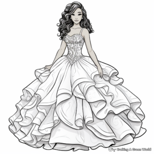 Realistic Quinceanera Ball Gown Dress Coloring Pages 1