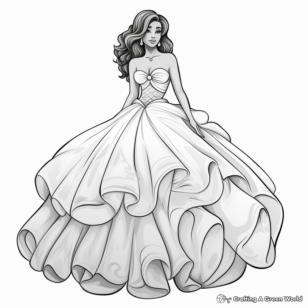 Realistic Quinceanera Ball Gown Dress Coloring Pages 3
