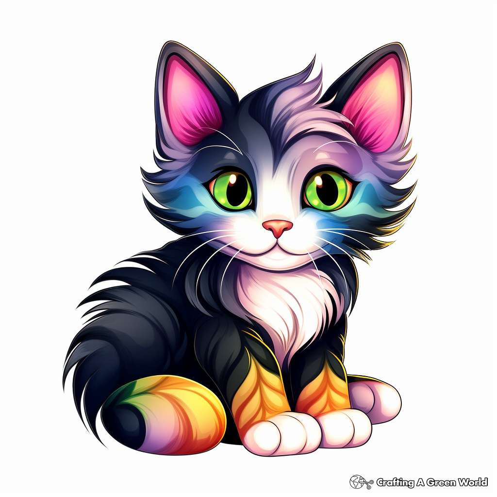 Realistic Rainbow Cat Coloring Sheets 3