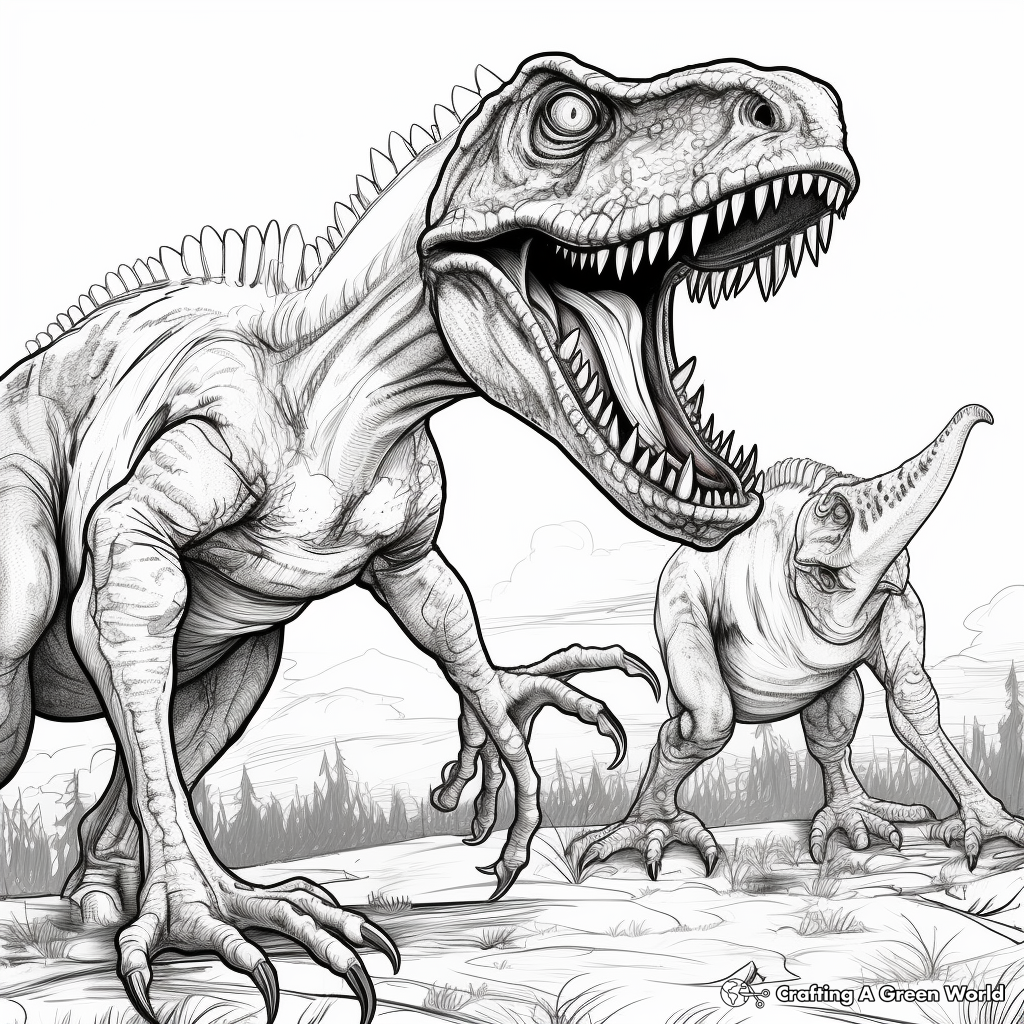 Realistic Raptors Vs. Dilophosaurus Dinosaur Scrap Coloring Pages 3