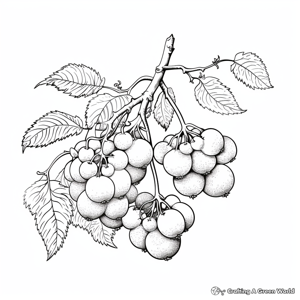 Realistic Raspberry Branch Coloring Pages 2