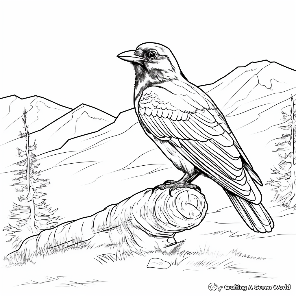 Realistic Raven in Nature Coloring Sheets 2