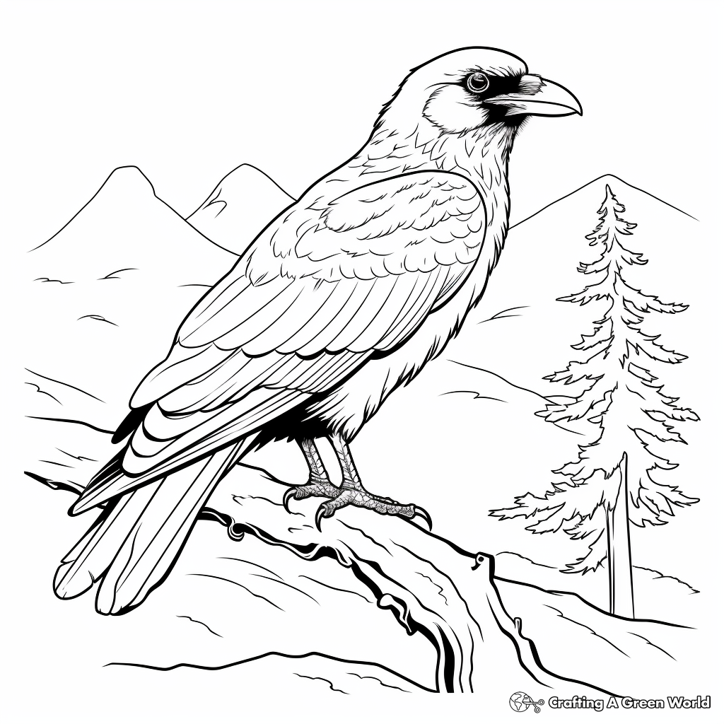Realistic Raven in Nature Coloring Sheets 4