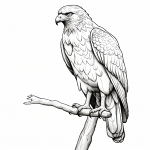 Realistic Red Tailed Hawk Perched Coloring Pages 1