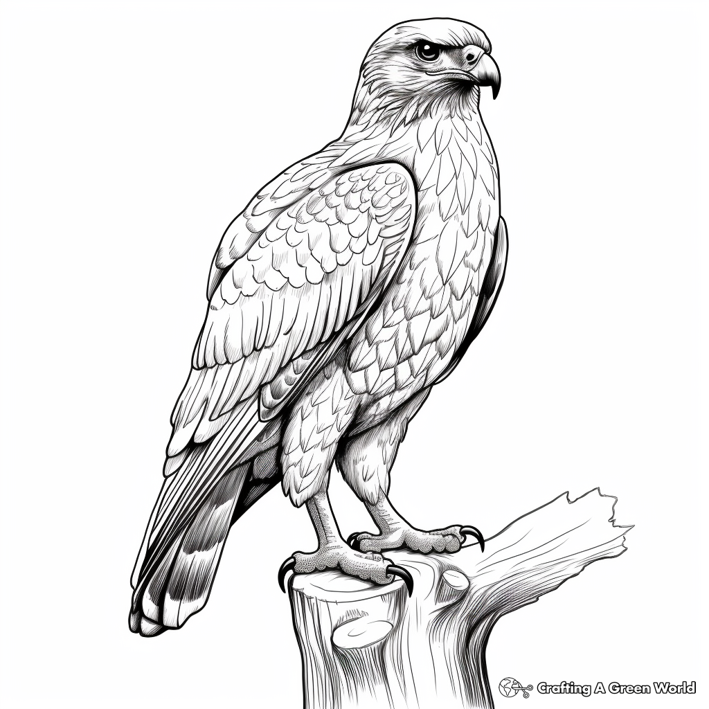 Realistic Red Tailed Hawk Perched Coloring Pages 2