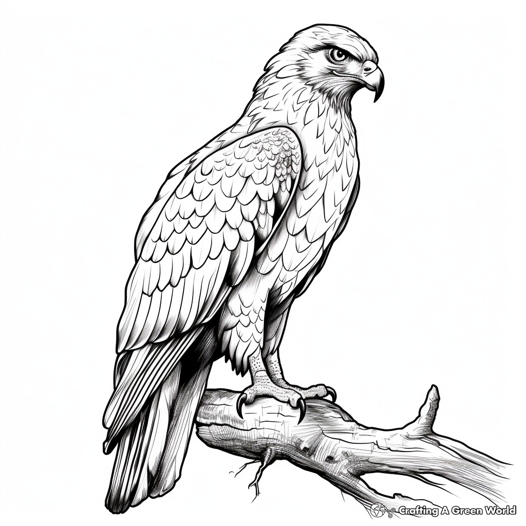 Realistic Red Tailed Hawk Perched Coloring Pages 4