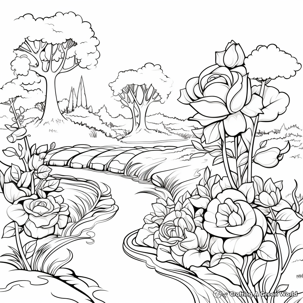 Realistic Rose Garden Coloring Sheets 2
