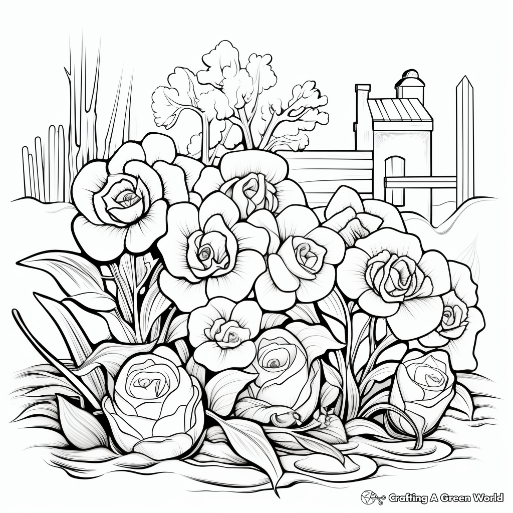 Realistic Rose Garden Coloring Sheets 3