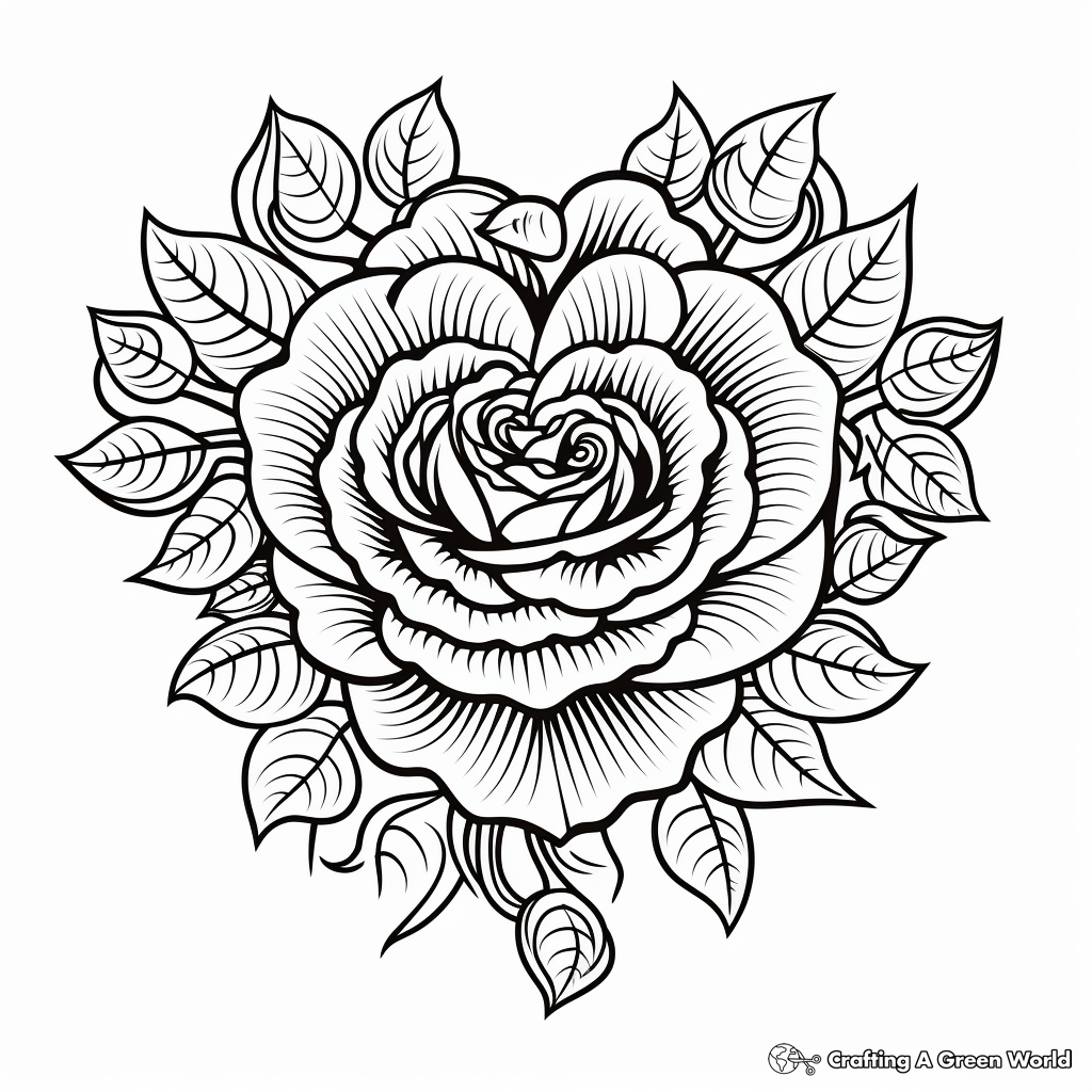 Realistic Rose Heart Coloring Pages 3