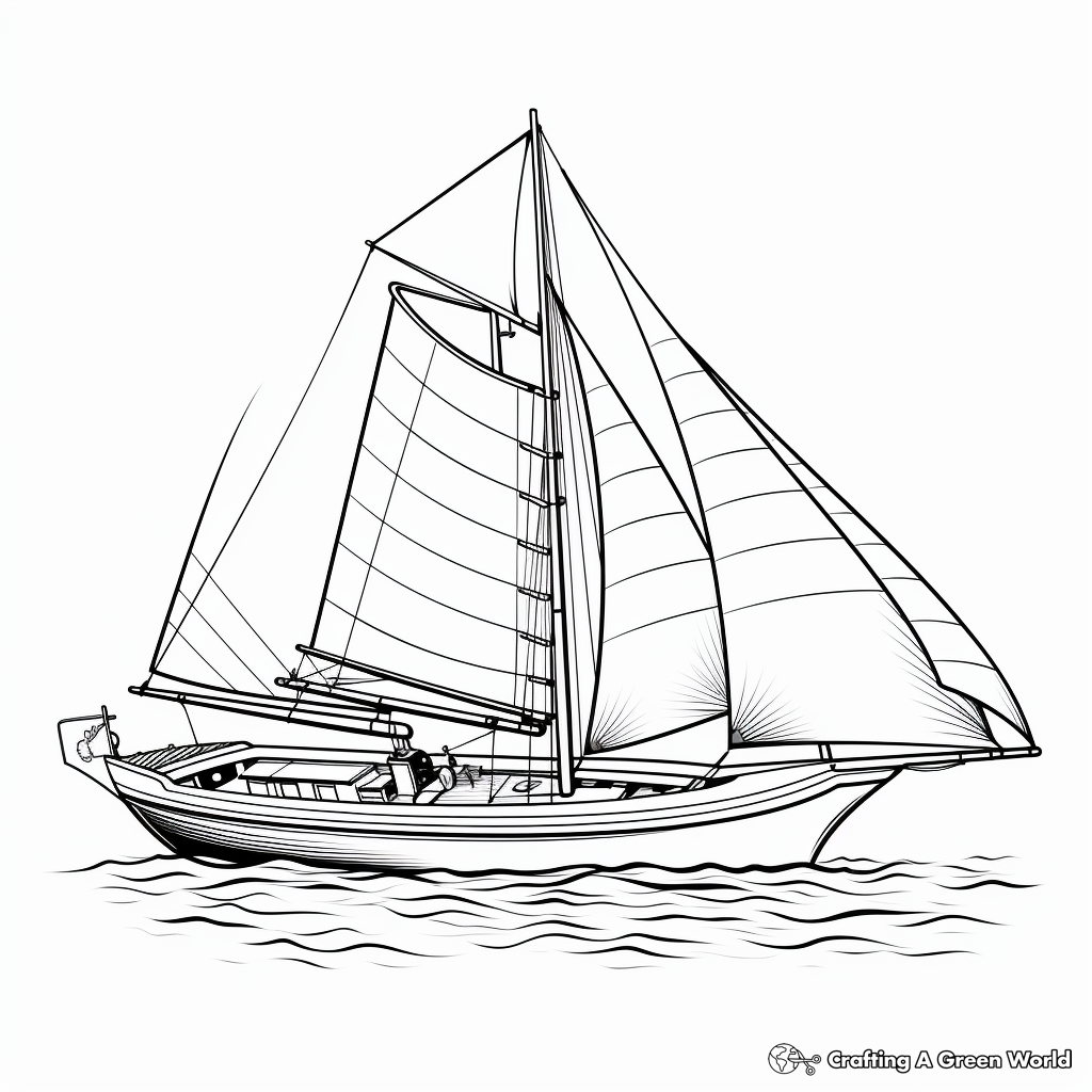 Realistic Sailboat at Sea Coloring Pages 1