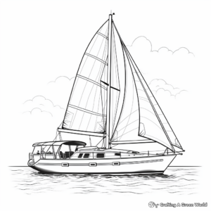 Realistic Sailboat at Sea Coloring Pages 2
