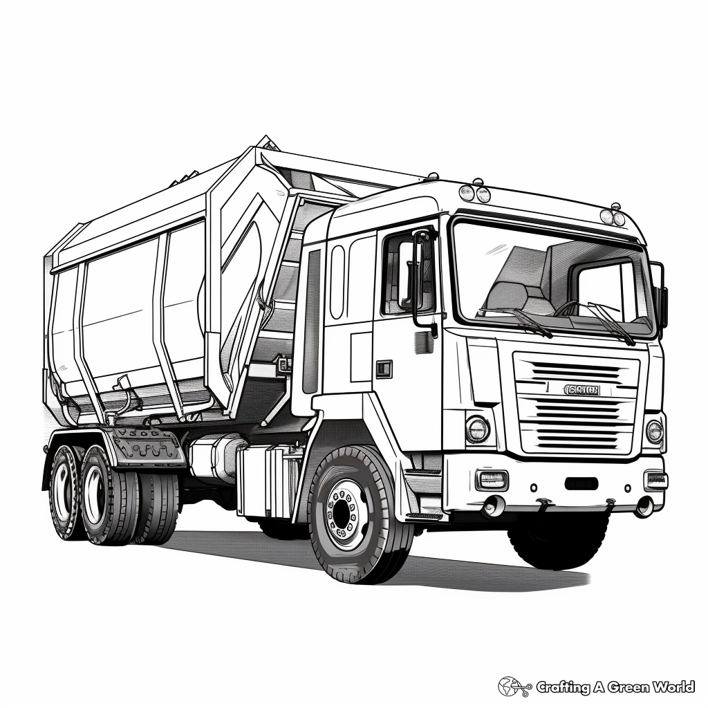 Realistic Sanitation Garbage Truck Coloring Pages 4