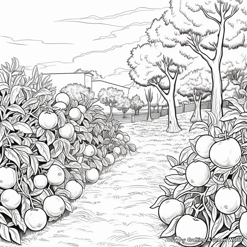 Realistic Scenes of Orange Grove Coloring Pages 4