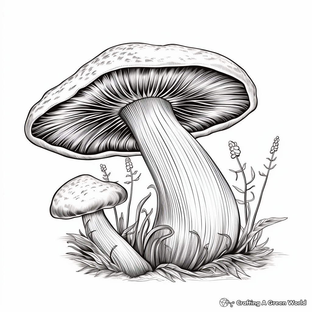 Realistic Shiitake Mushroom Coloring Pages for Children 4