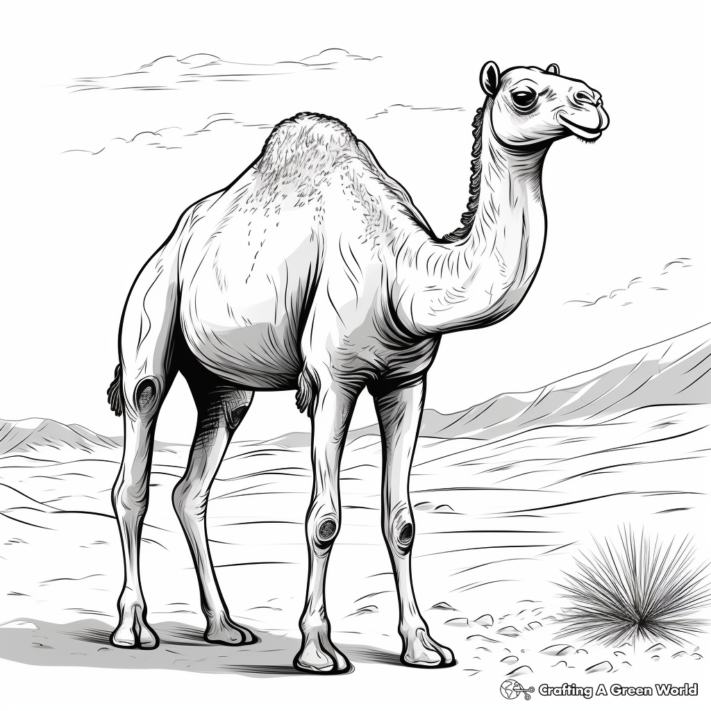 Realistic Single Camel in the Desert Coloring Sheets 1