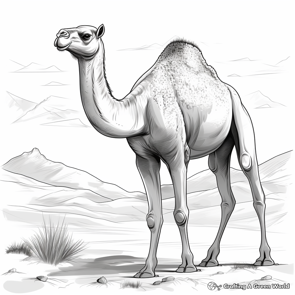 Realistic Single Camel in the Desert Coloring Sheets 3