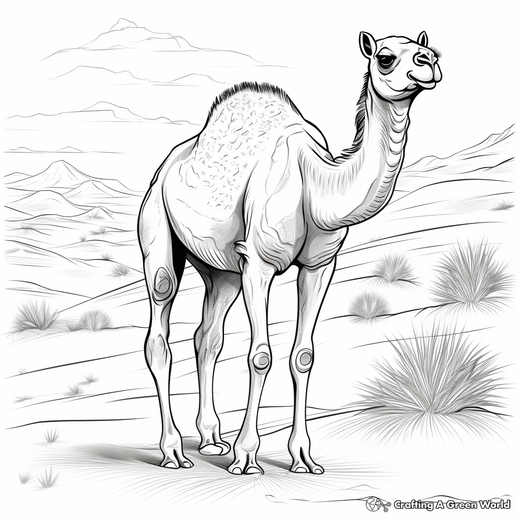 Realistic Single Camel in the Desert Coloring Sheets 4