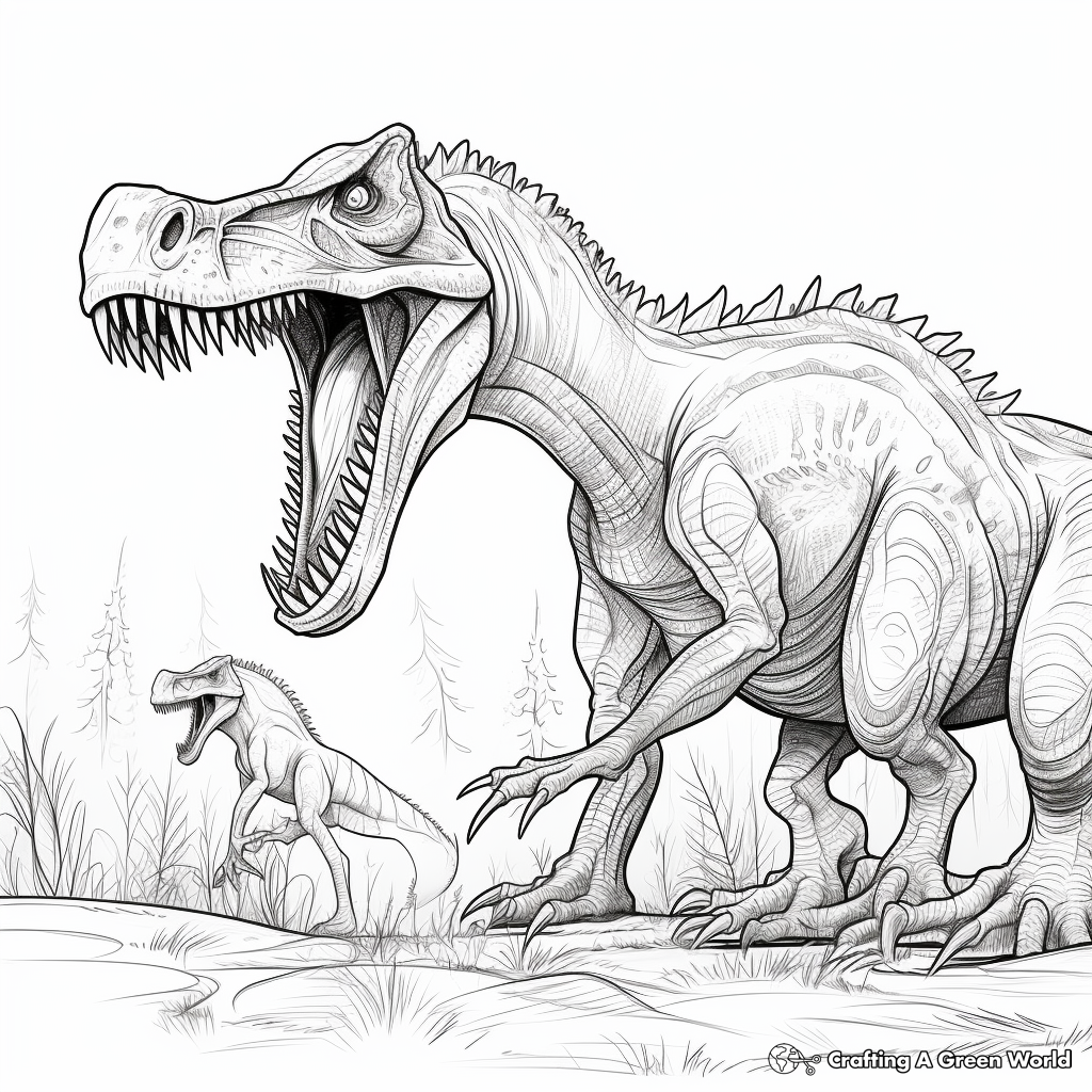 Realistic Spinosaurus vs T-Rex Coloring Sheets 1