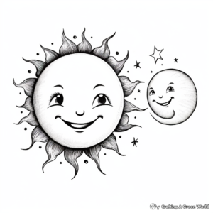 Realistic Sun and Full Moon Coloring Pages 1