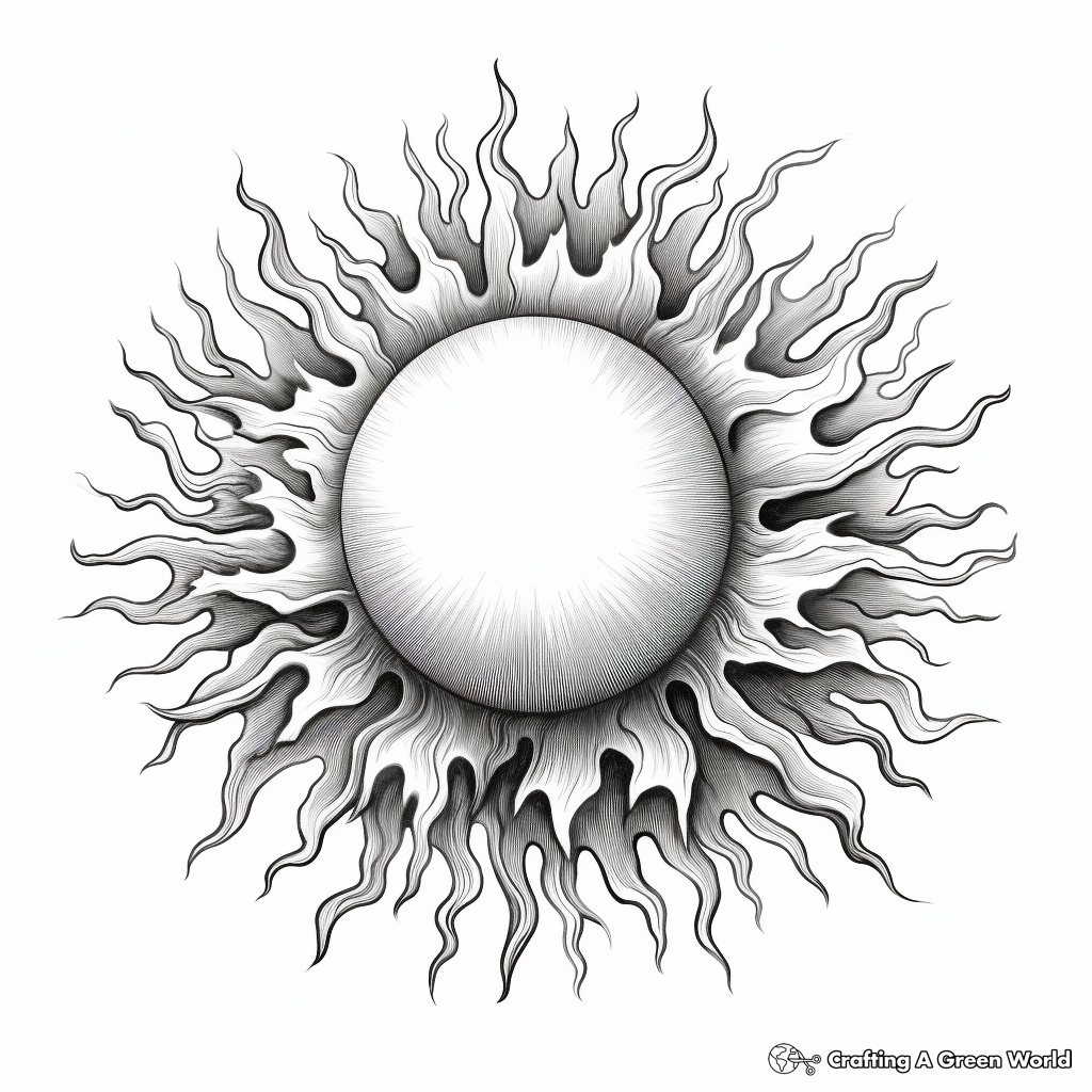 Realistic Sun With Solar Flares Coloring Sheets 4