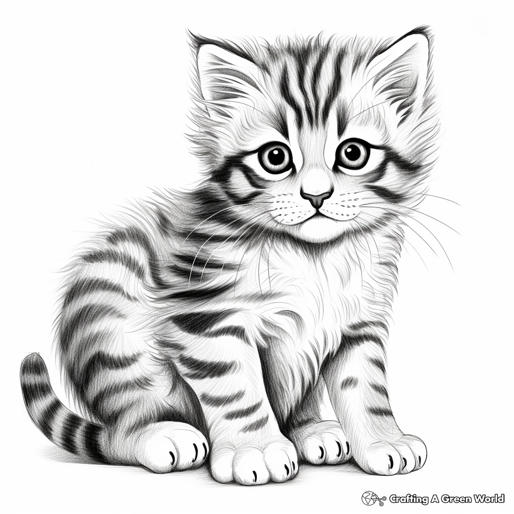Realistic Tabby Kitten Coloring Pages 1