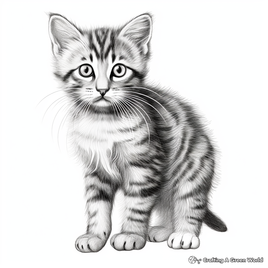 Realistic Tabby Kitten Coloring Pages 2