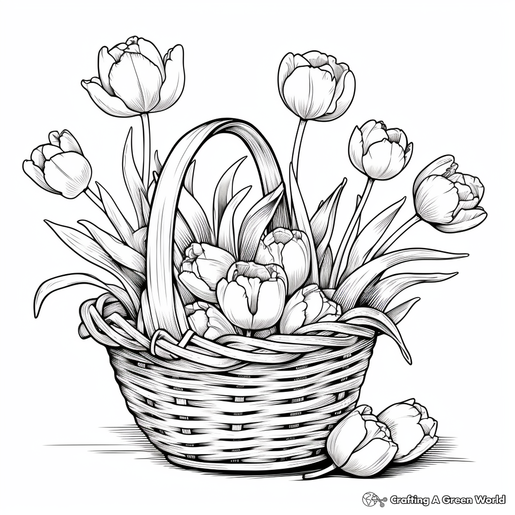 Realistic Tulips in a Basket Coloring Sheets 1