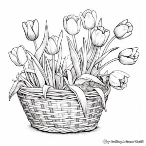 Realistic Tulips in a Basket Coloring Sheets 2