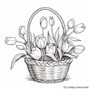Realistic Tulips in a Basket Coloring Sheets 3