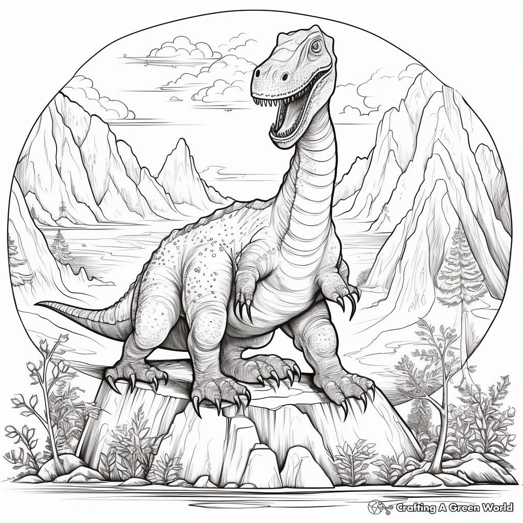 Realistic Volcano Dinosaur Habitat Coloring Pages 4