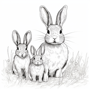 Realistic Wild Rabbit Family Coloring Pages 1