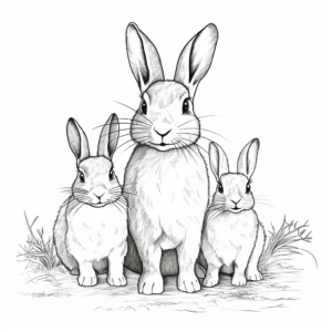 Realistic Wild Rabbit Family Coloring Pages 2