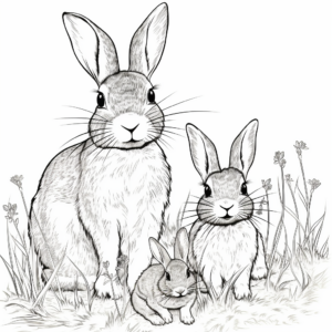 Realistic Wild Rabbit Family Coloring Pages 3