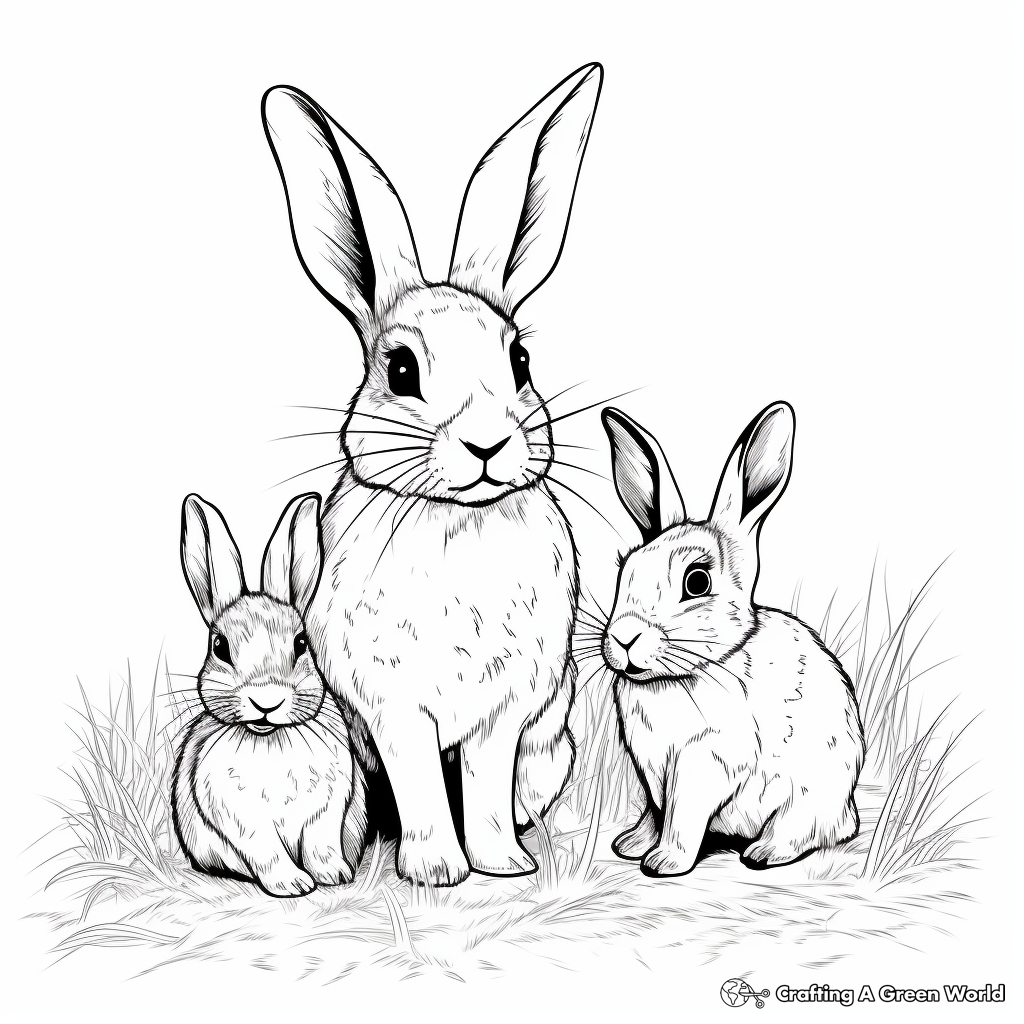 Realistic Wild Rabbit Family Coloring Pages 4