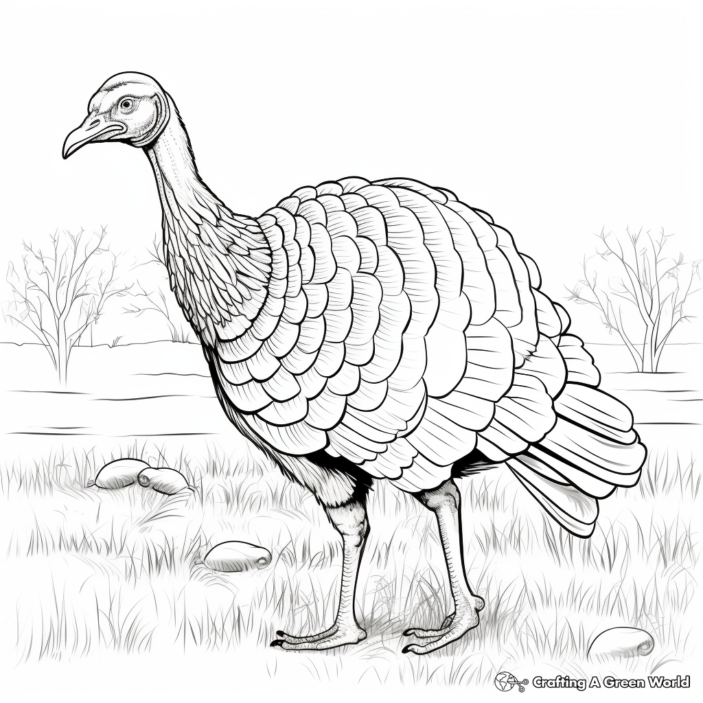 Realistic Wild Turkey in Nature Coloring Pages 2