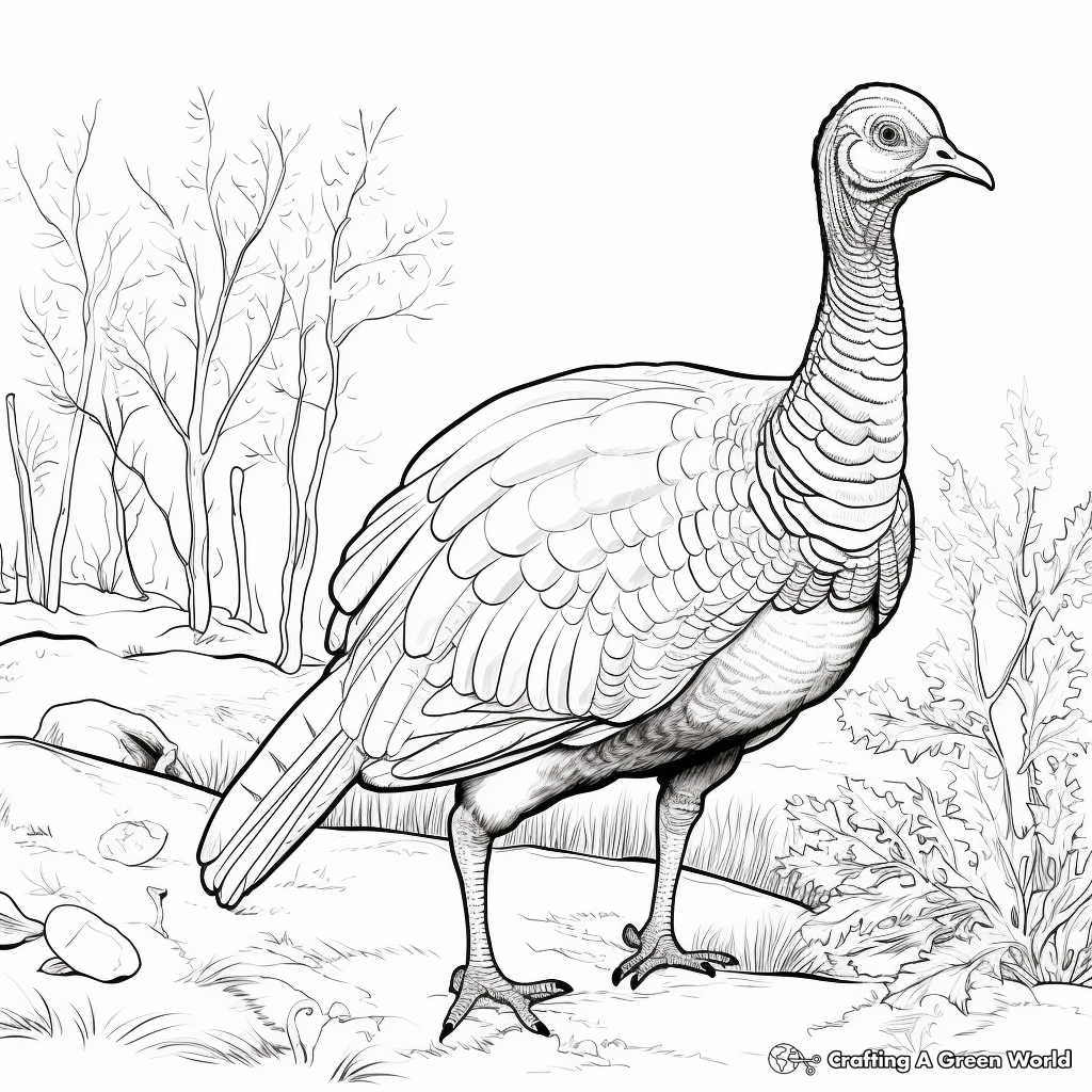 Realistic Wild Turkey in Nature Coloring Pages 3