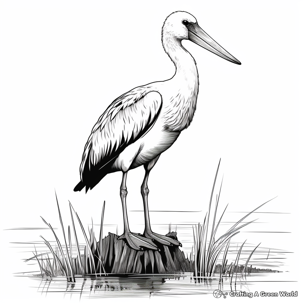 Realistic Wood Stork Coloring Pages 3